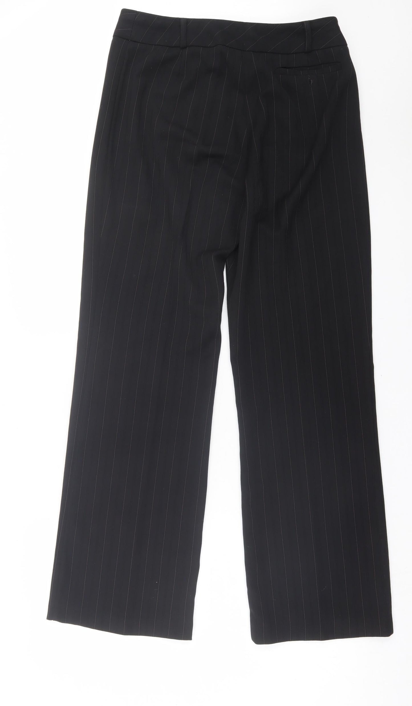 Klass Womens Black Striped Polyester Trousers Size 14 L30 in Regular Hook & Eye