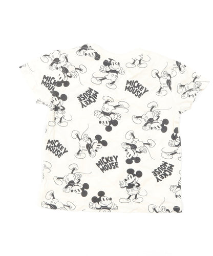 Preloved Primark Baby Ivory Geometric Cotton Basic T-Shirt Size 9-12 Months Round Neck Pullover - Mickey Mouse - Back