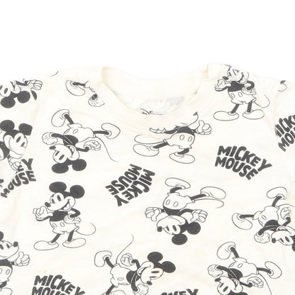 Preloved Primark Baby Ivory Geometric Cotton Basic T-Shirt Size 9-12 Months Round Neck Pullover - Mickey Mouse - Detail