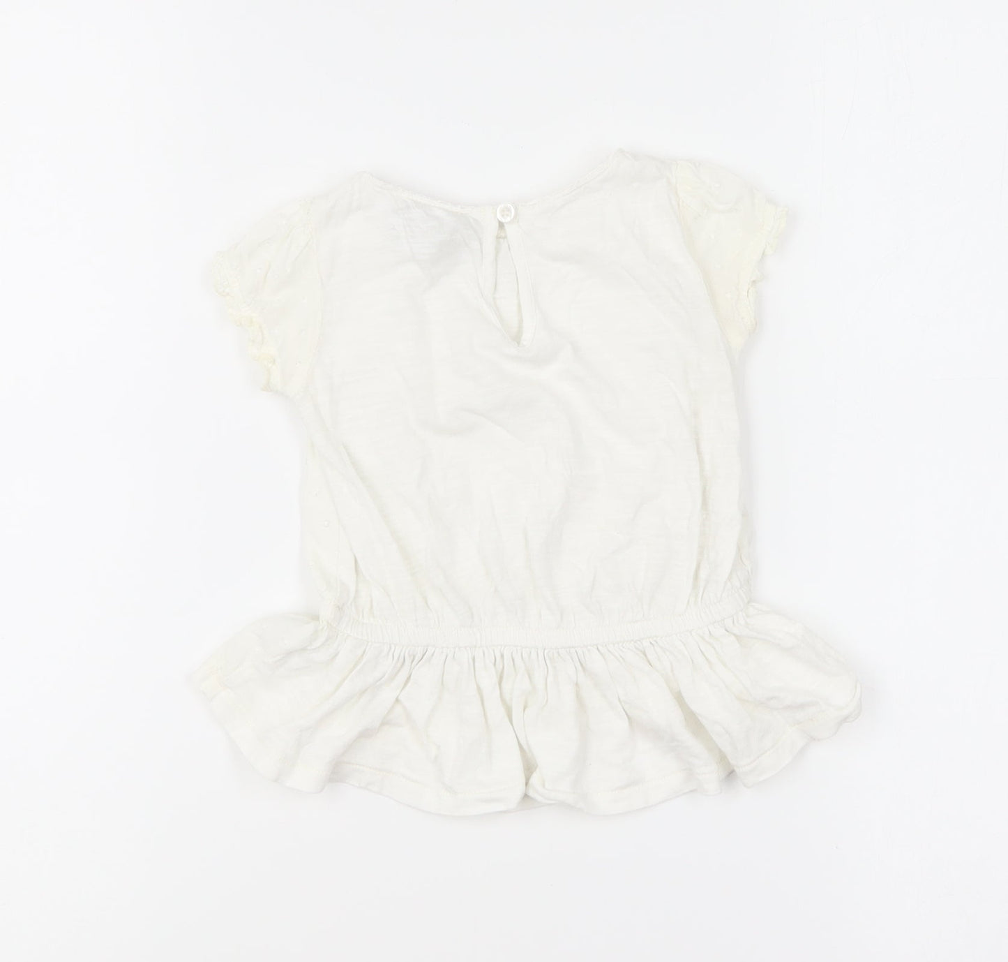 NEXT Girls Ivory Cotton Basic Blouse Size 9-12 Months Round Neck Button - Broderie Anglaise Peplum