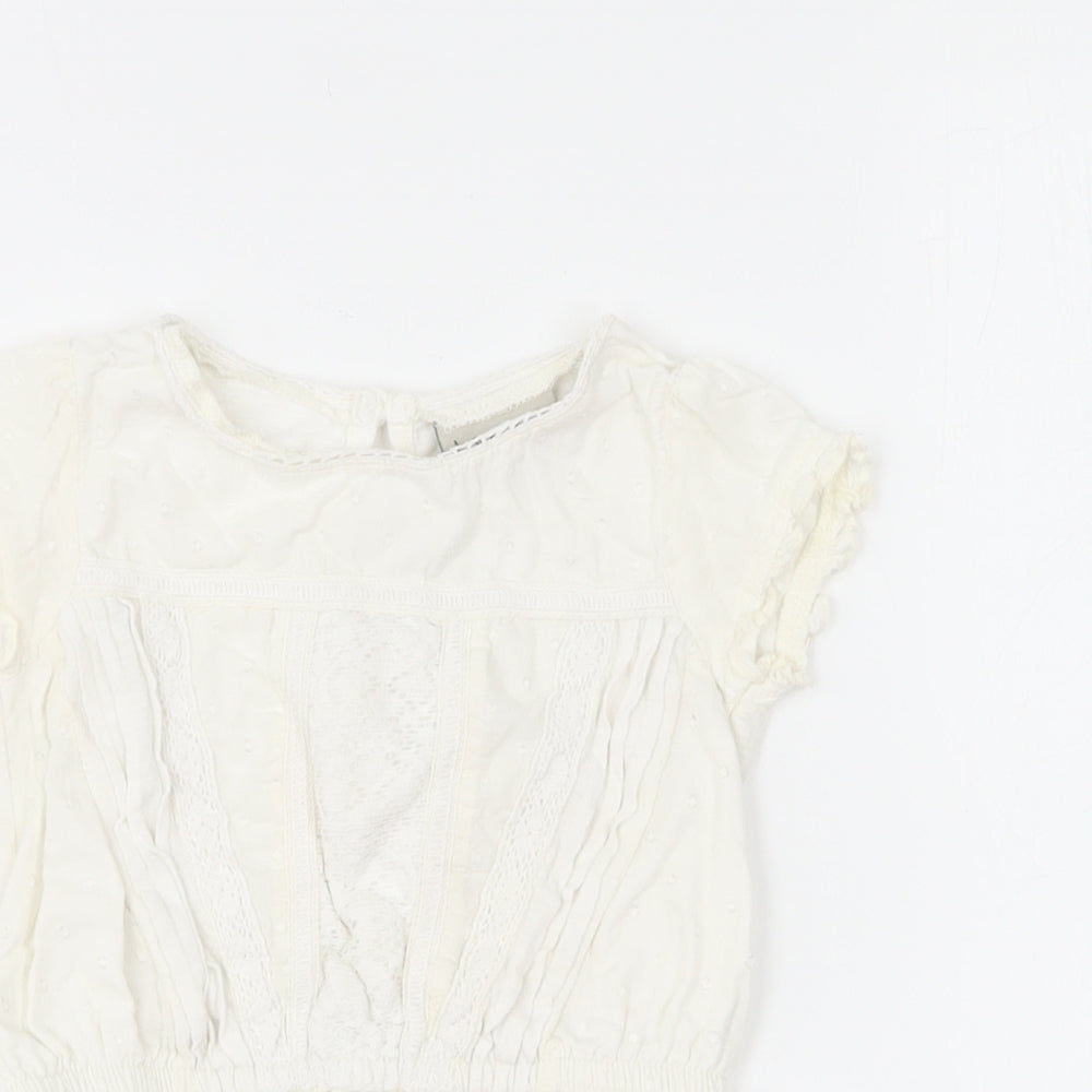 NEXT Girls Ivory Cotton Basic Blouse Size 9-12 Months Round Neck Button - Broderie Anglaise Peplum