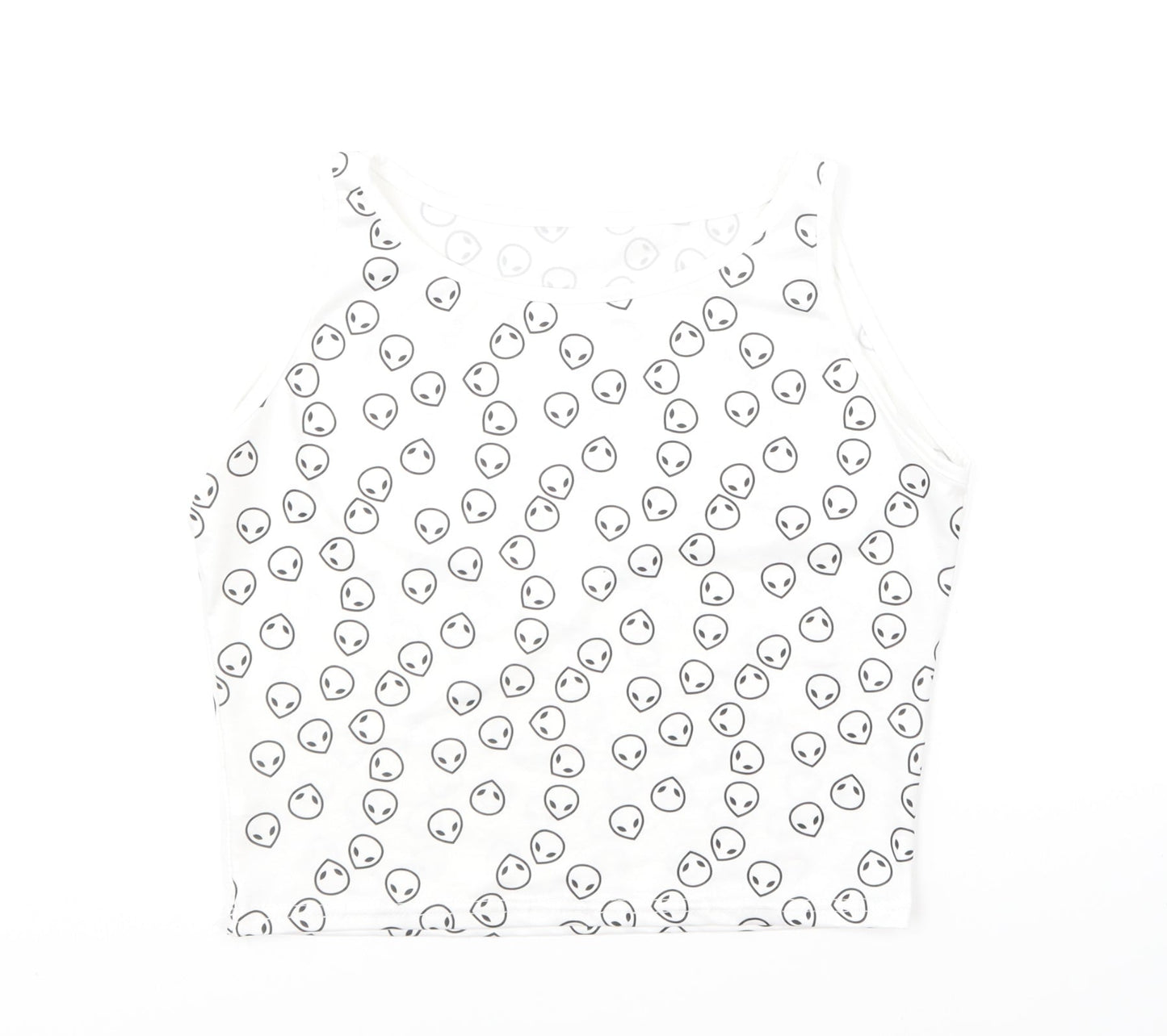 Preworn Womens White Geometric Polyester Basic Tank Size S Round Neck - Alien Print