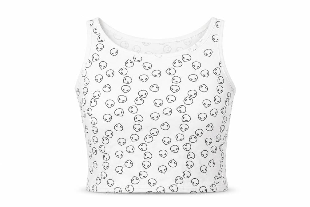 Preworn Womens White Geometric Polyester Basic Tank Size S Round Neck - Alien Print