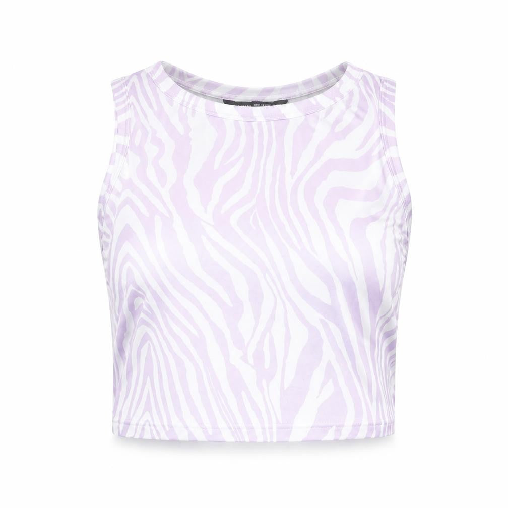SHEIN Womens Purple Animal Print Polyester Cropped Tank Size L Round Neck - Zebra Print