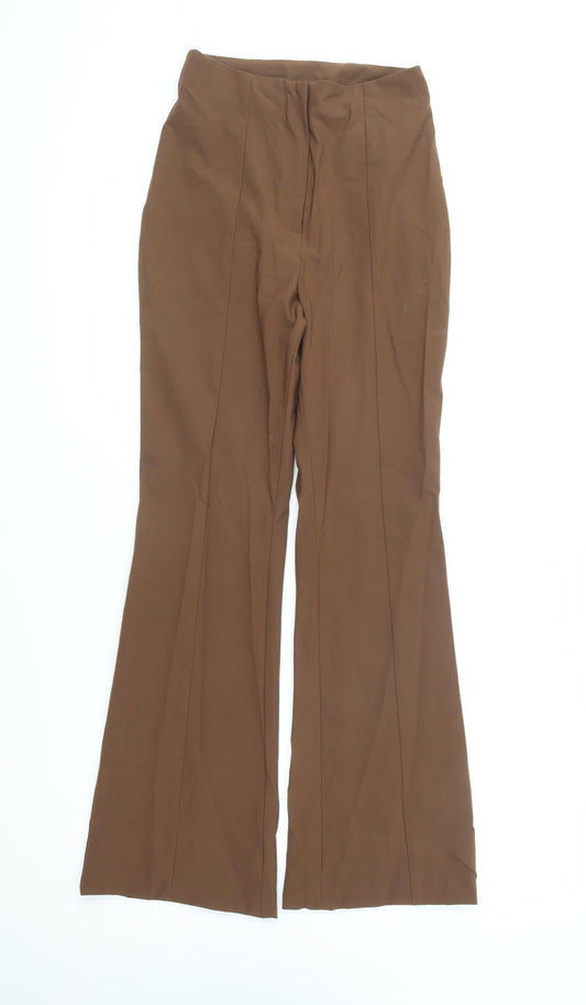Monki Womens Brown Viscose Trousers Size 6 L29 in Regular Button