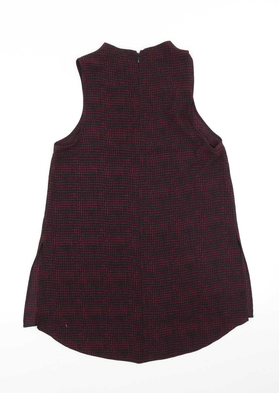 Topshop Womens Red Geometric Polyester Tunic Blouse Size 8 High Neck