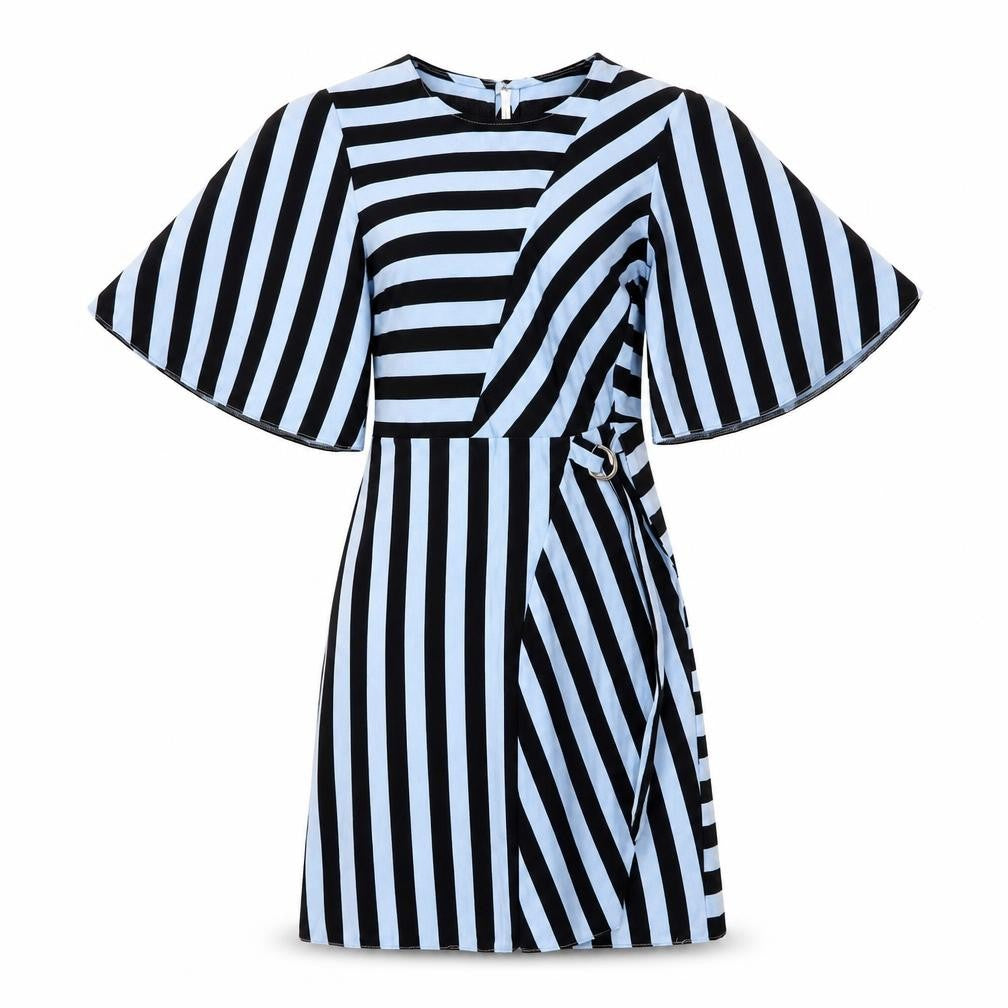 Topshop Womens Blue Striped Viscose Shift Size 6 Scoop Neck Hook & Loop