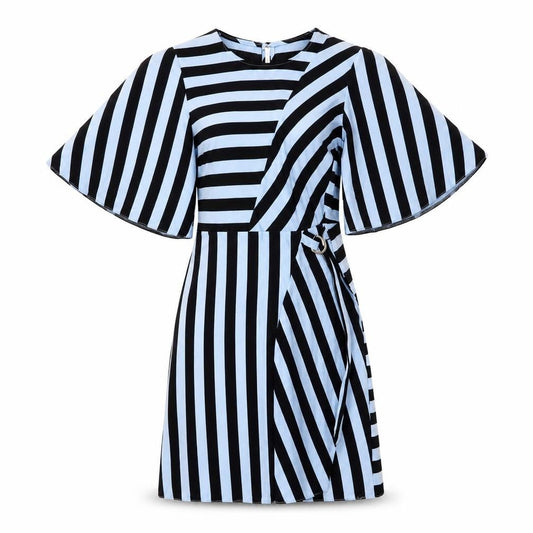 Topshop Womens Blue Striped Viscose Shift Size 6 Scoop Neck Hook & Loop