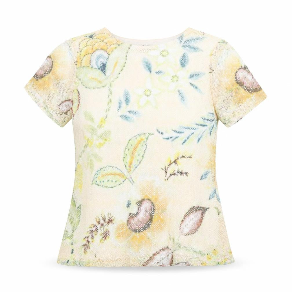 Casamia Womens Multicoloured Floral Polyester Basic T-Shirt Size M Round Neck