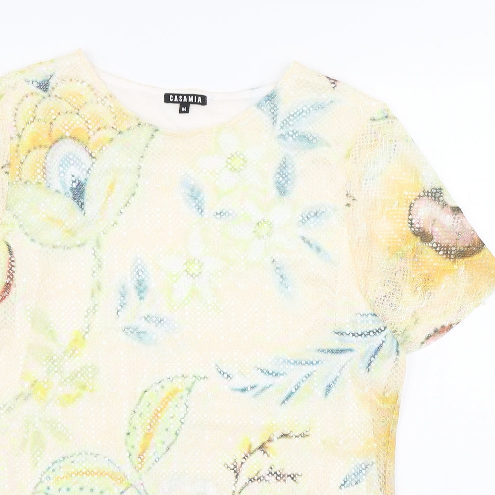 Casamia Womens Multicoloured Floral Polyester Basic T-Shirt Size M Round Neck
