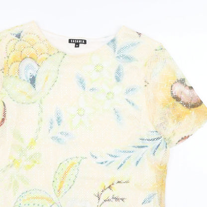 Casamia Womens Multicoloured Floral Polyester Basic T-Shirt Size M Round Neck