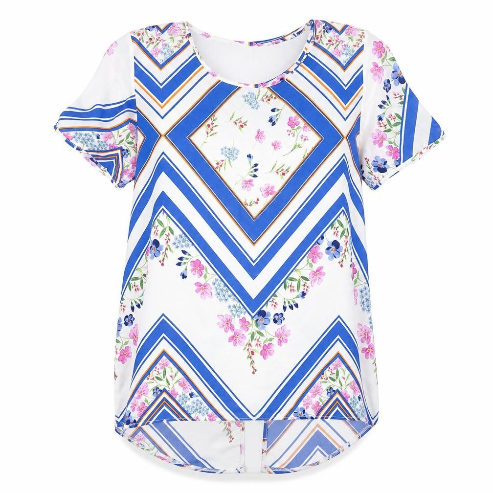 Peacocks Womens Multicoloured Geometric Polyester Basic Blouse Size 14 Scoop Neck