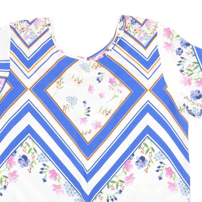 Peacocks Womens Multicoloured Geometric Polyester Basic Blouse Size 14 Scoop Neck