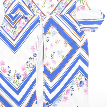 Peacocks Womens Multicoloured Geometric Polyester Basic Blouse Size 14 Scoop Neck