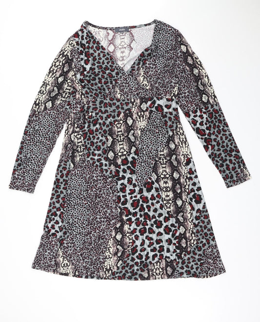 Studio Womens Multicoloured Animal Print Polyester A-Line Size 12 V-Neck Pullover