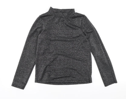 Next Girls Black Polyester Basic T-Shirt Size 9 Years High Neck Pullover