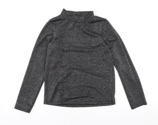 NEXT Girls Black Polyester Basic T-Shirt Size 9 Years High Neck Pullover
