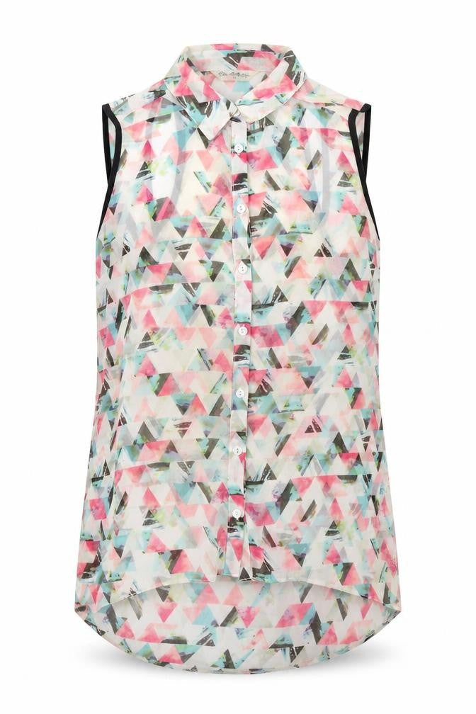 Miss Selfridge Womens Multicoloured Geometric Polyester Tunic Button-Up Size 10 Collared