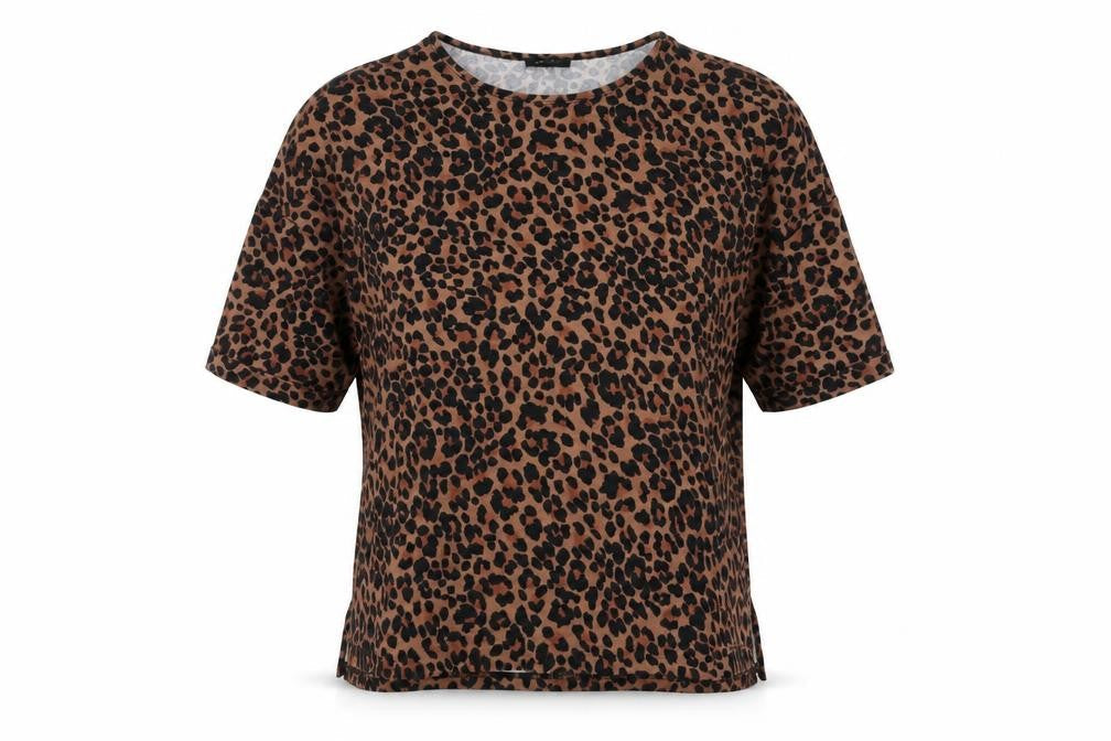 New Look Womens Brown Animal Print Polyester Basic Blouse Size L Round Neck