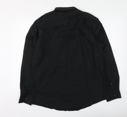 George Mens Black Polyester Button-Up Size 16 Collared Button