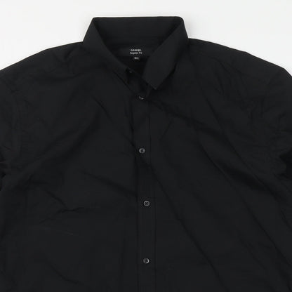 George Mens Black Polyester Button-Up Size 16 Collared Button