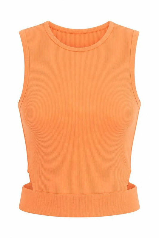 Bershka Womens Orange Polyamide Cropped Tank Size S Crew Neck - Cut Out Sides