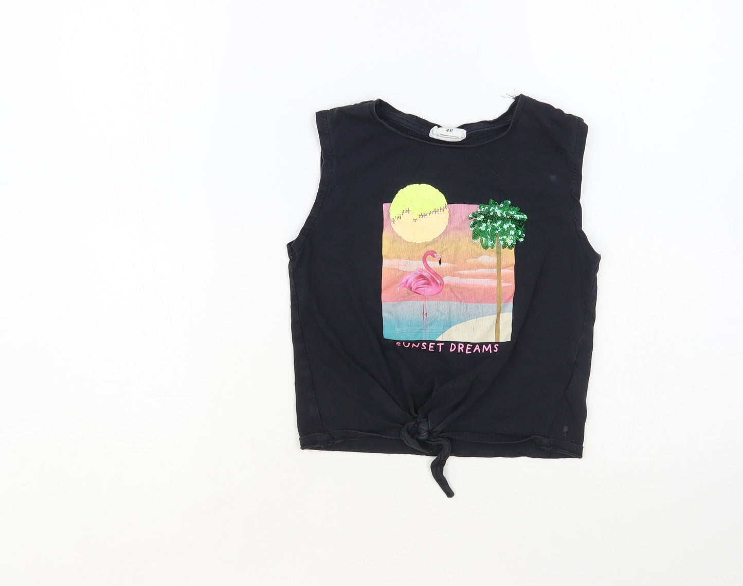 H&M Girls Black Cotton Basic Tank Size 4-5 Years Crew Neck Pullover - Sunset