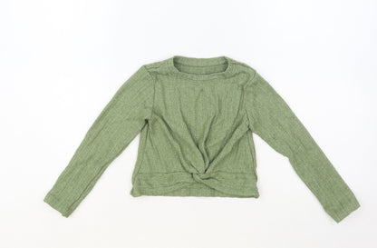 Dunnes Girls Green Crew Neck Polyester Pullover Jumper Size 6-7 Years Pullover - Knot Detail