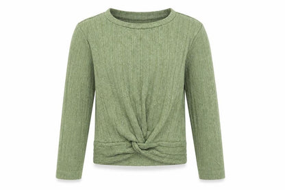 Dunnes Girls Green Crew Neck Polyester Pullover Jumper Size 6-7 Years Pullover - Knot Detail