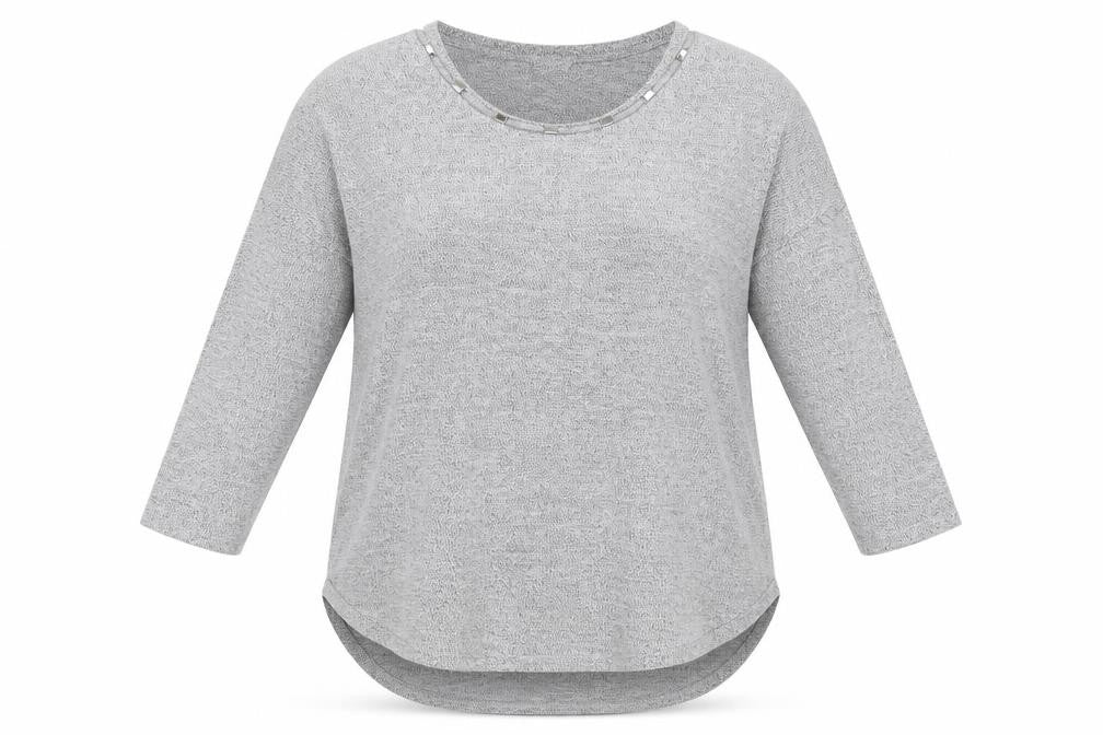 Papaya Womens Grey Round Neck Viscose Tunic Jumper Size L - Embellished Neckline