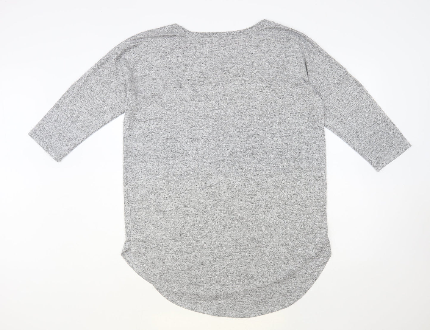 Papaya Womens Grey Round Neck Viscose Tunic Jumper Size L - Embellished Neckline