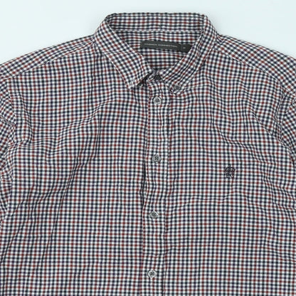 French Connection Mens Multicoloured Plaid Cotton Button-Up Size M Collared Button