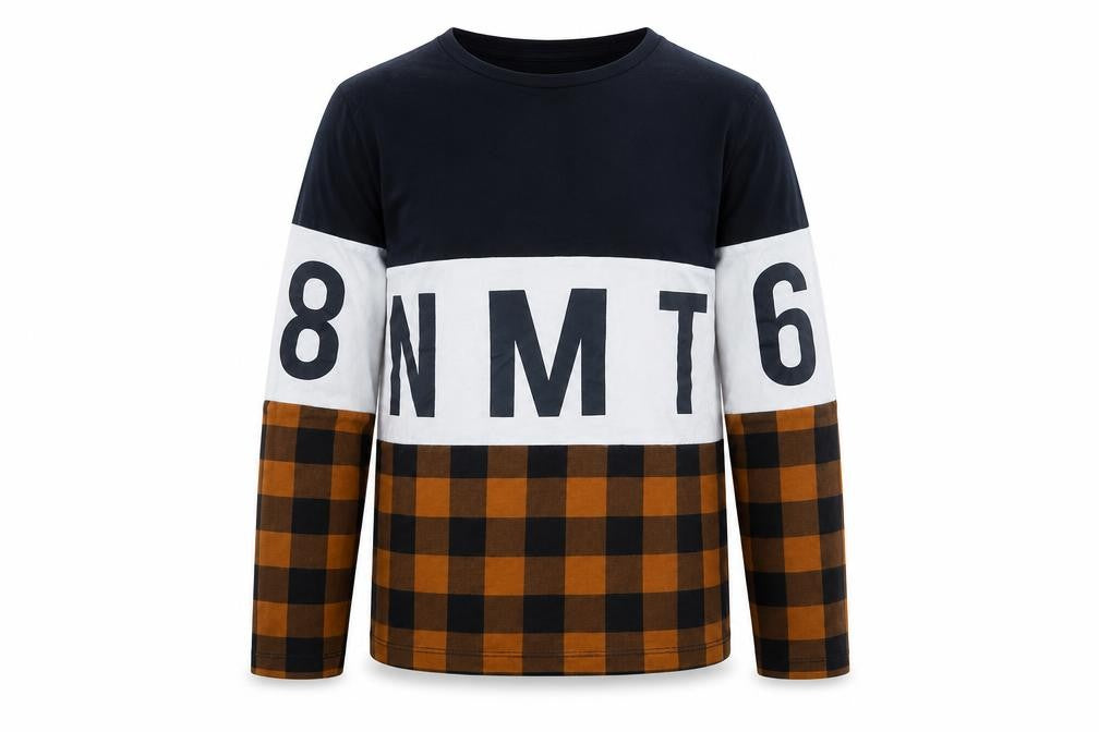 NAME IT Boys Multicoloured Plaid Cotton Basic T-Shirt Size 9-10 Years Round Neck