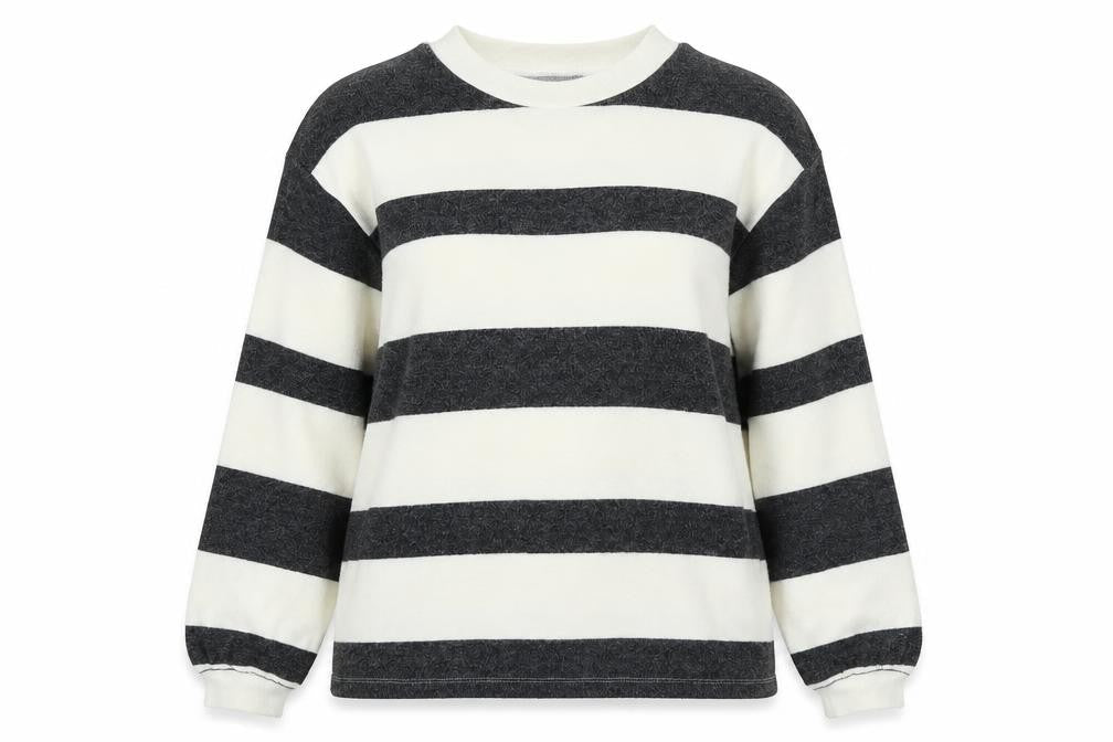 F&F Womens White Round Neck Striped Polyester Pullover Jumper Size S