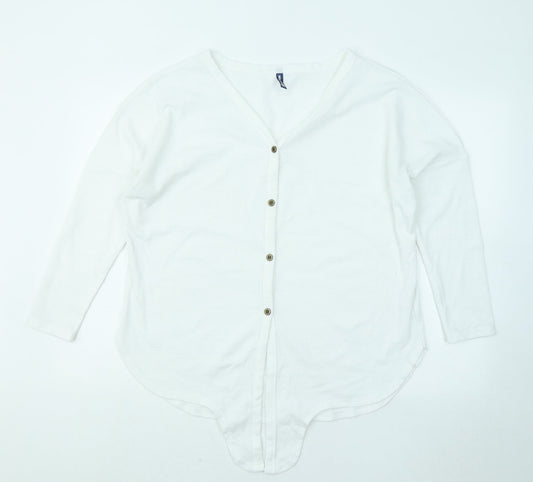 Iwollence Womens White Polyester Basic Button-Up Size M V-Neck - Front Knot