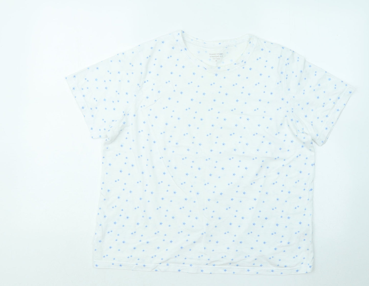 Dunnes Stores Womens White Floral Cotton Basic T-Shirt Size M Round Neck