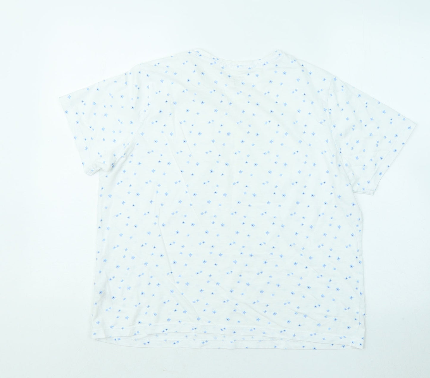Dunnes Stores Womens White Floral Cotton Basic T-Shirt Size M Round Neck