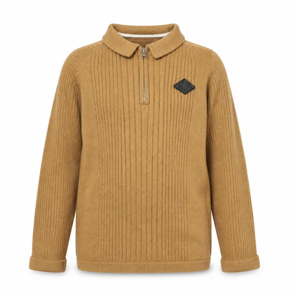River Island Girls Brown Collared Cotton Pullover Jumper Size 7-8 Years Zip
