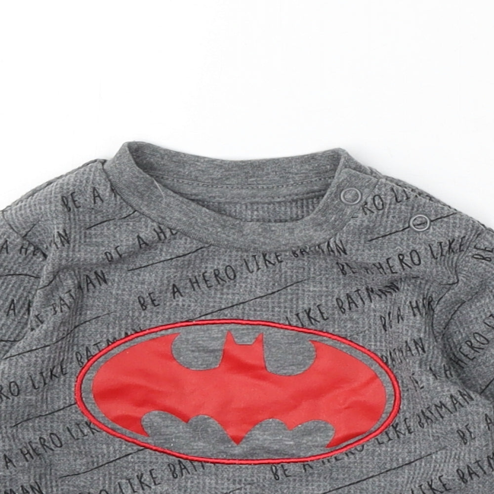 Batman Boys Grey Geometric Polyester Pullover Jumper Size 3-6 Months Snap
