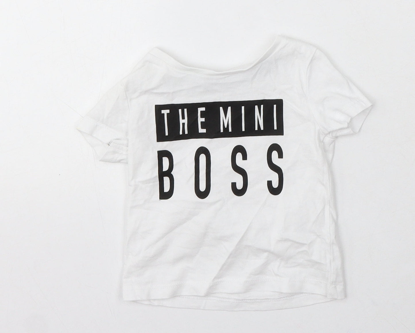 Lullaby Boys White Cotton Basic T-Shirt Size 3-6 Months Round Neck - Mini Boss