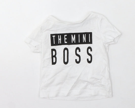 Lullaby Boys White Cotton Basic T-Shirt Size 3-6 Months Round Neck - Mini Boss