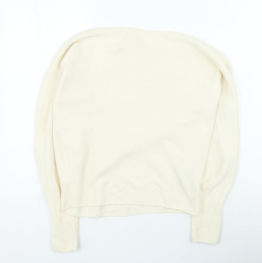 Preworn Womens Beige Round Neck Cotton Pullover Jumper Size S
