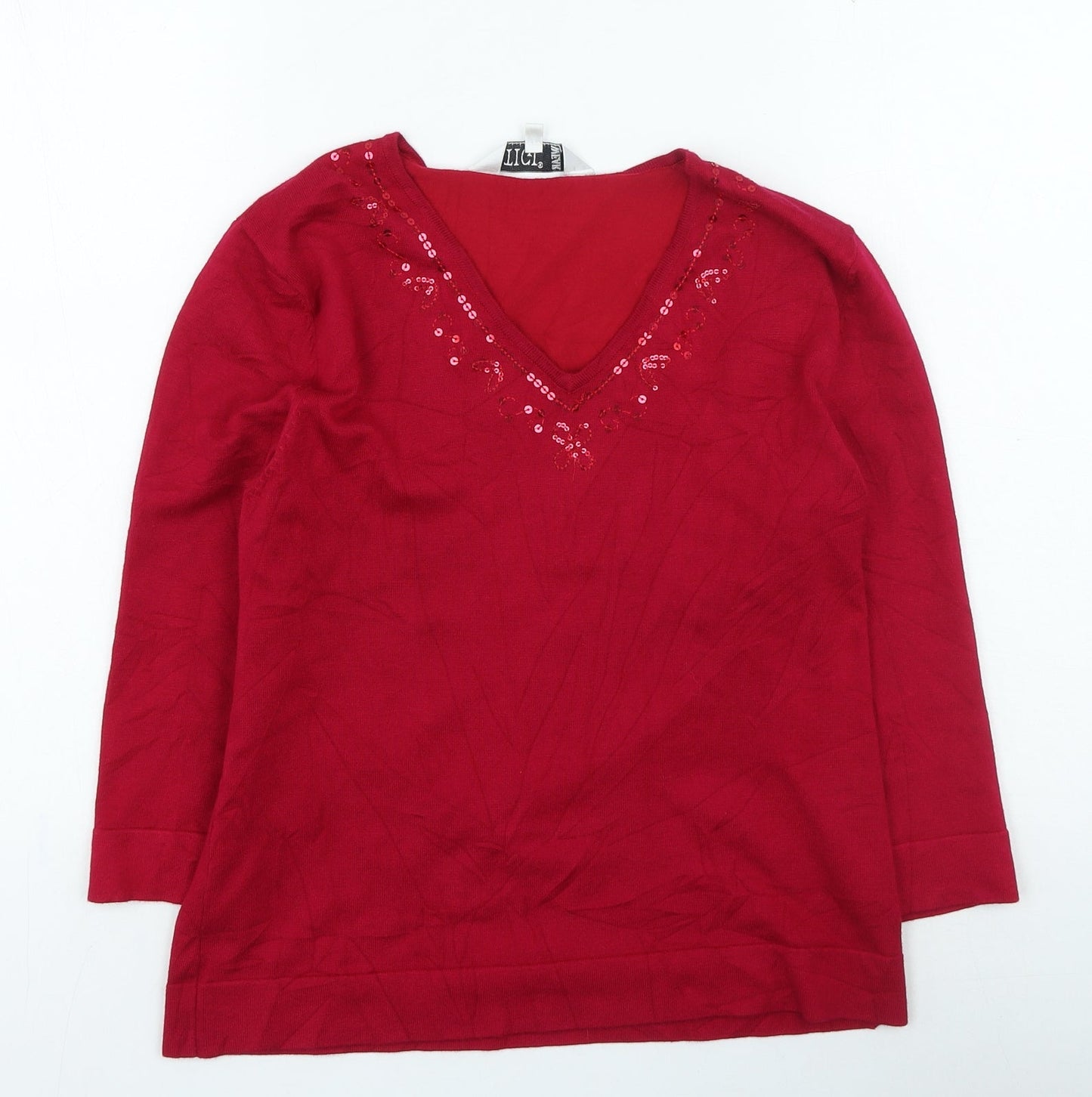 TIGI Womens Red V-Neck Viscose Pullover Jumper Size 10