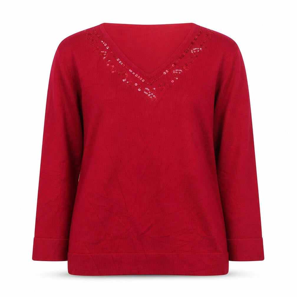 TIGI Womens Red V-Neck Viscose Pullover Jumper Size 10