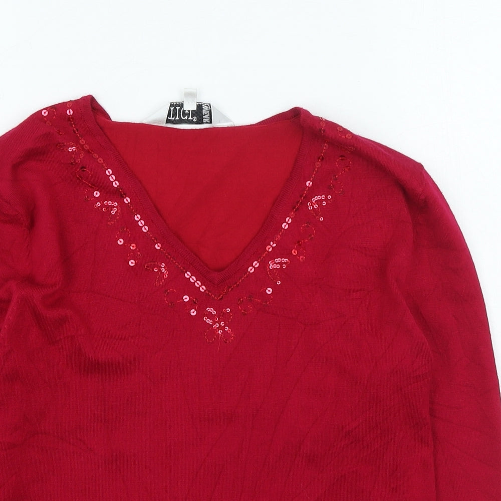 TIGI Womens Red V-Neck Viscose Pullover Jumper Size 10