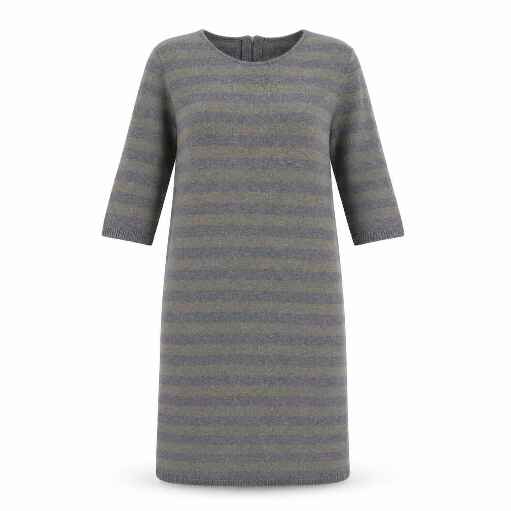 Oui Womens Grey Striped Cotton Jumper Dress Size 10 Round Neck Zip