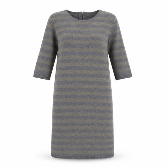 Oui Womens Grey Striped Cotton Jumper Dress Size 10 Round Neck Zip
