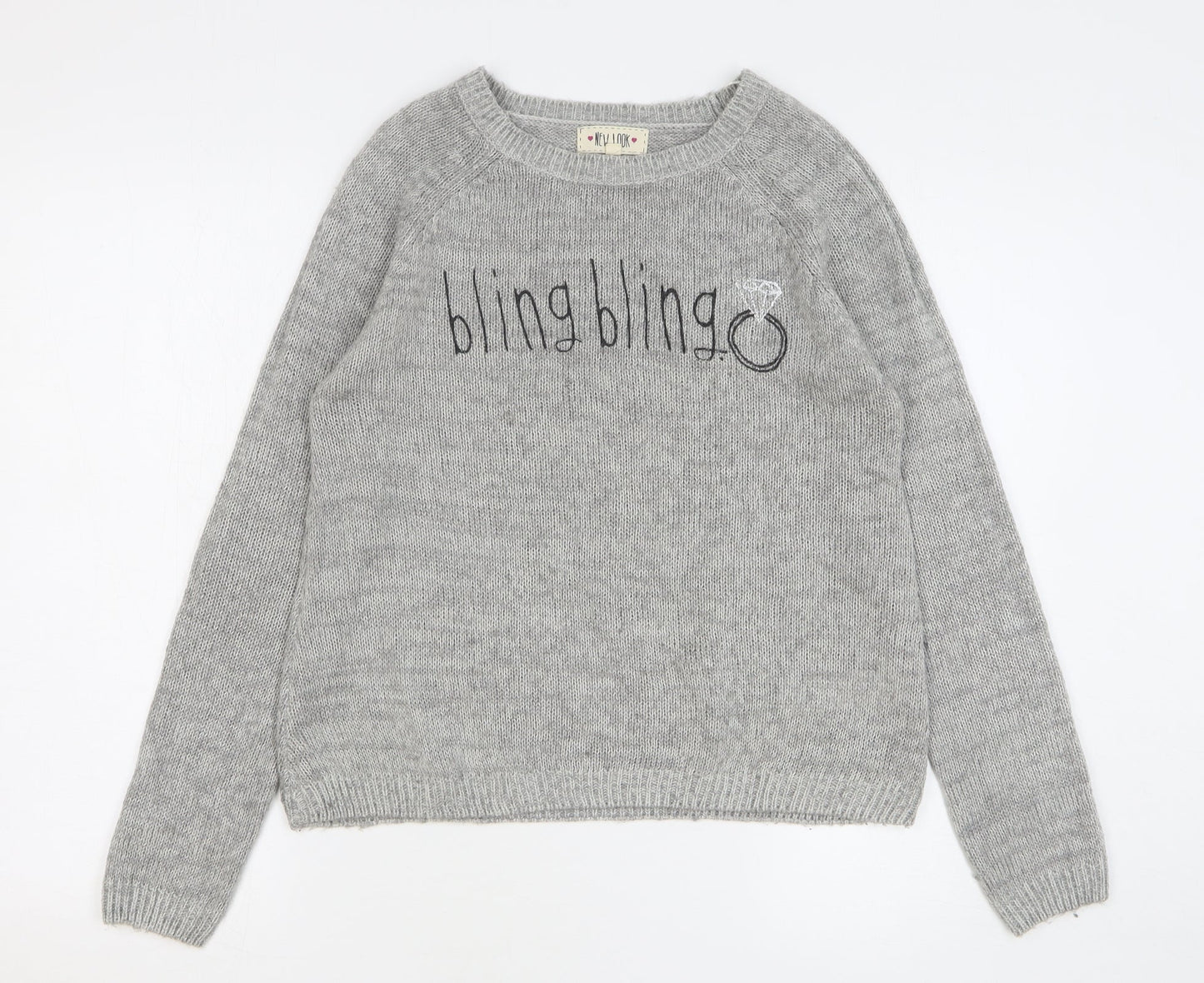 New Look Womens Grey Round Neck Acrylic Pullover Jumper Size 12 - Bling Bling