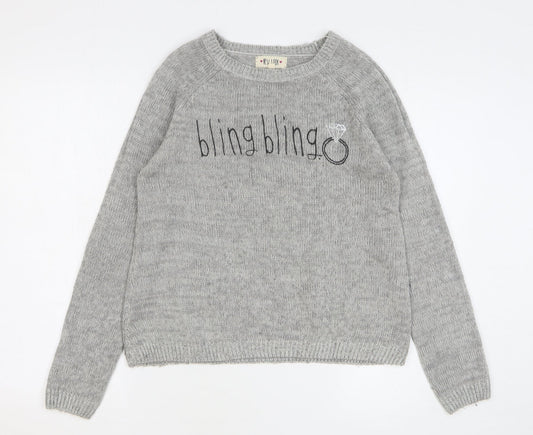 New Look Womens Grey Round Neck Acrylic Pullover Jumper Size 12 - Bling Bling