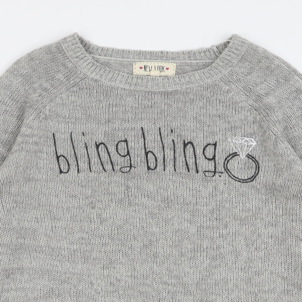 New Look Womens Grey Round Neck Acrylic Pullover Jumper Size 12 - Bling Bling
